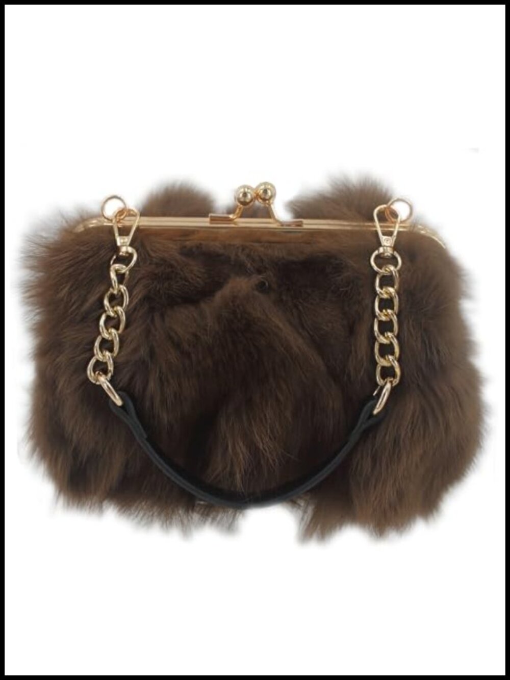 Genuine Arctic Fox Fur Evening Clutch with Detachable Chain Strap, Kisslock